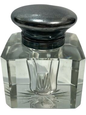 Vintage 1930s Art Deco German Crystal Cube Inkwell - AS IS - Star Cut Base